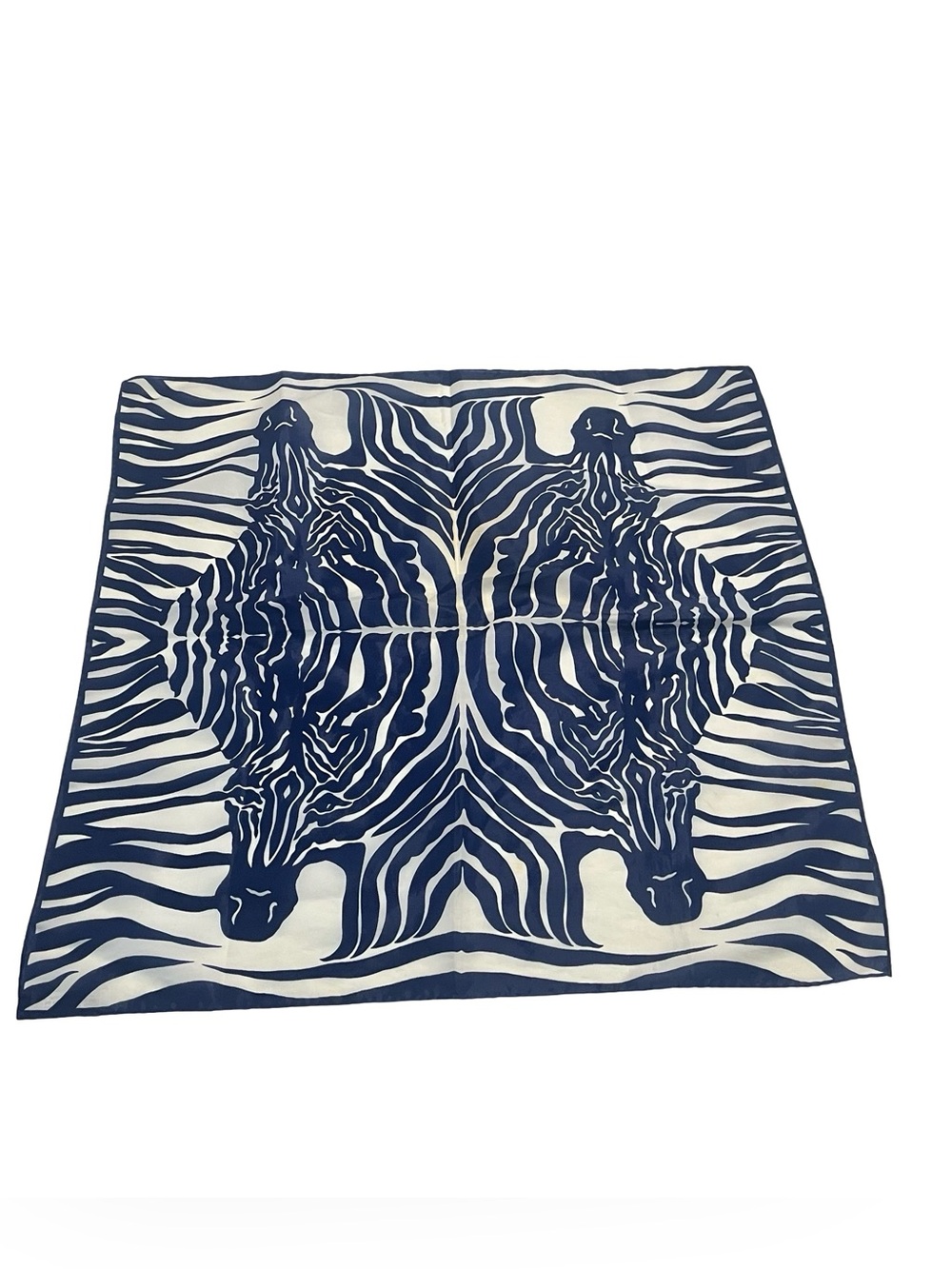 Vtg Nasharr Freres Navy Blue Zebra Stripe Square Scarf Silhouette Sz 21x21 Japan
